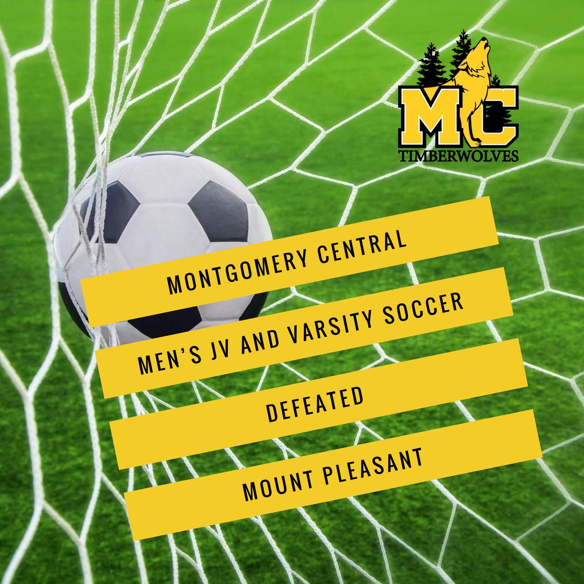 MontgomeryCent3's tweet photo. Congratulations  to the Men’s Soccer teams on their recent wins. JV beat Mount Pleasant 4-1, and Varsity had a phenomenal comeback for the 5-4 win! Way to go Timberwolves! #imagineMCS22 #weareone https://t.co/oLcSGkHu1p