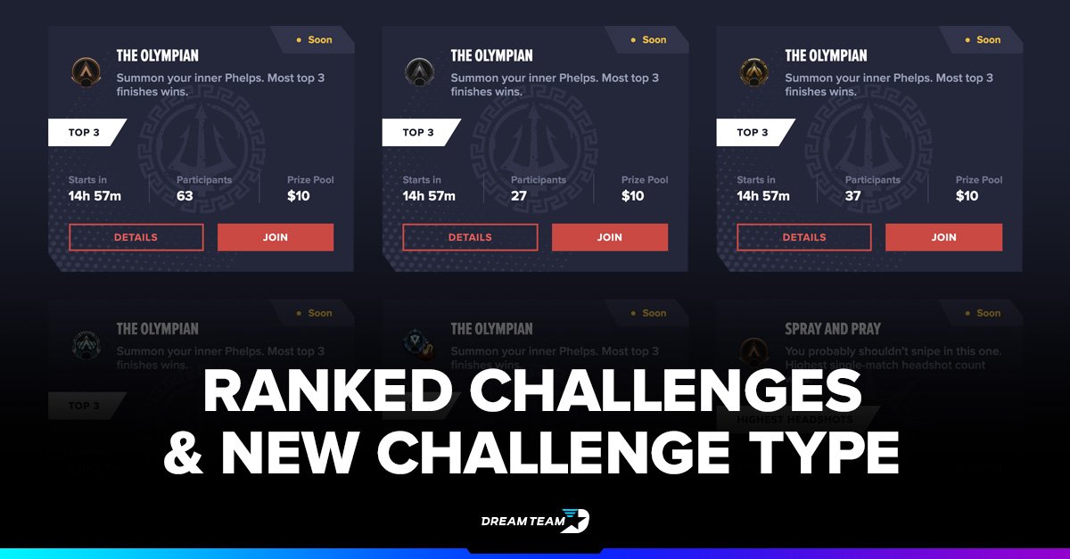 DreamTeamGG's tweet photo. 🚀DreamTeam Apex now has Ranked Challenges! 
👉https://t.co/FyXX2gB5Ej -  Compete against players of your skill and check out the new 😎Challenge type — highest single-game challenges. 🔥🔥🔥Plus, Prime Challenges now reward the top 8!

#apexchallenges #ApexLegendsseason3 https://t.co/dZzbdXSbnJ