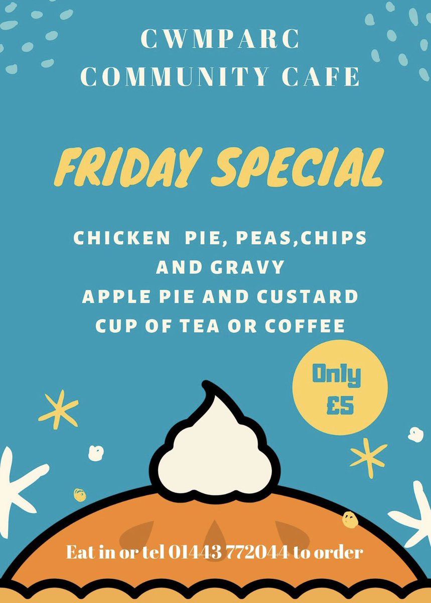 A great offer in the cafe tomorrow. Eat in or call 01443 772044 before 10.30am for delivery.