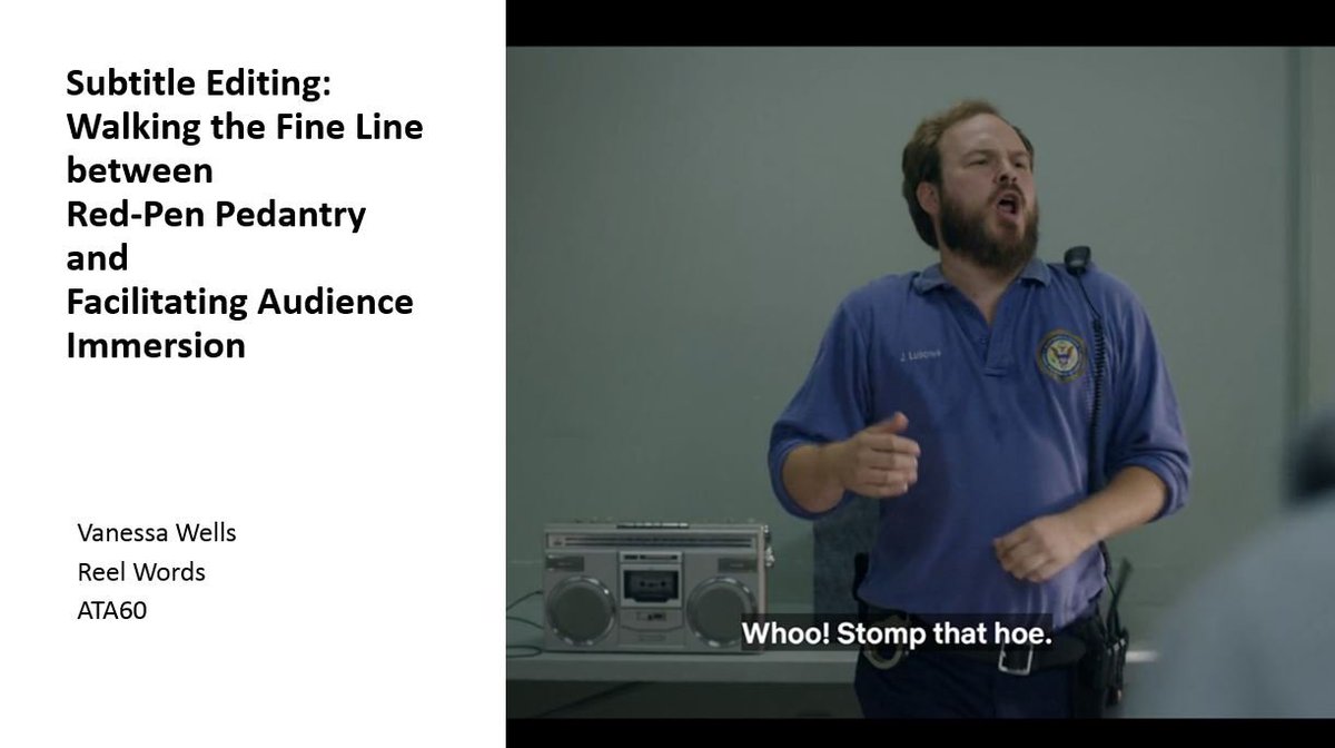 reelwordsedit's tweet photo. While I take my work seriously, you gotta laugh about #craptions too. Looking forward to speaking about #SubtitleEditing at #ATA60 in a few weeks! Here's my title slide to give you a sense of the tone of my session π https://t.co/47O2ax19Uc