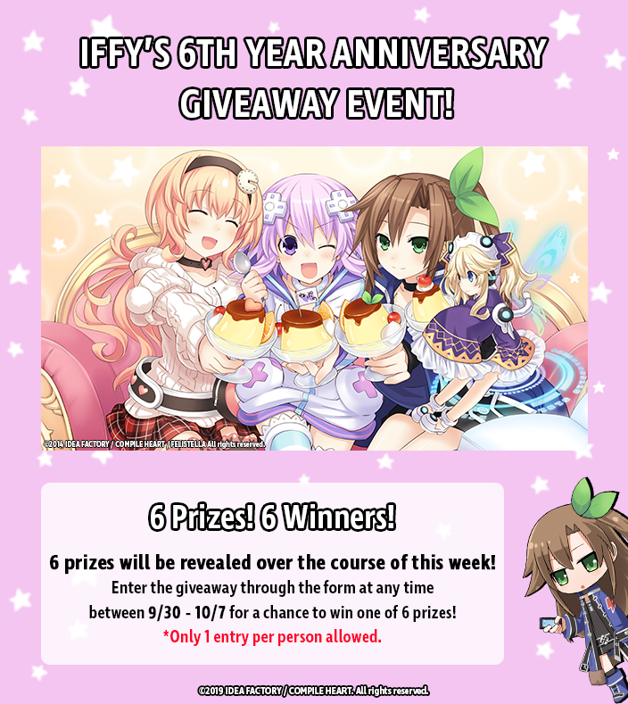 IdeaFactoryIntl's tweet image. Your eyes are definitely NOT deceiving you! Prize #4 for Iffy&apos;s 6th Year Anniversary Giveaway is a IFI Standard Edition Collection! 😱🥰

Enter today!
bit.ly/Iffy_Giveaway

Prize Info:
ideafintl.com/updates/2019/0…

Don&apos;t forget! If you entered already, no need to resubmit!