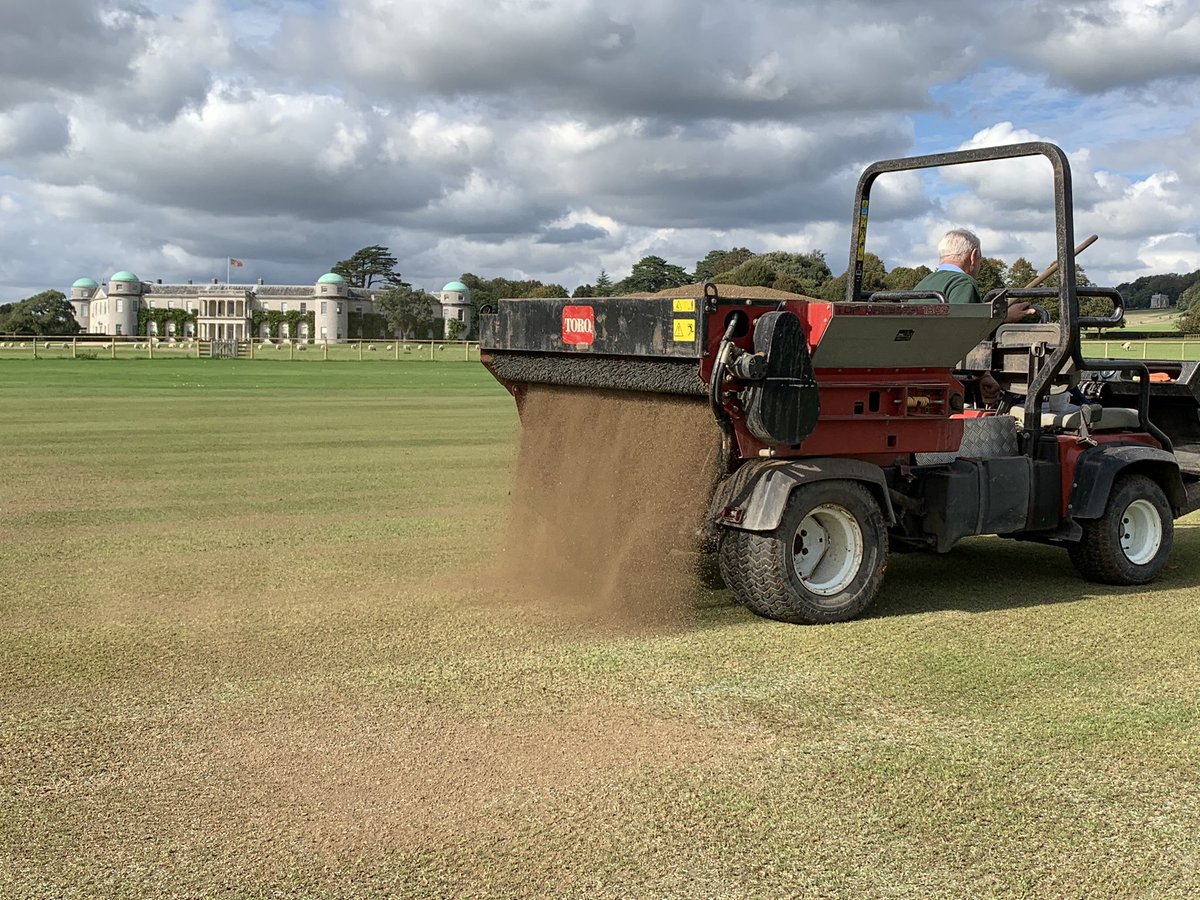 ATBone10's tweet photo. Due to recent monsoons in Hertfordshire we have had to go further afield to crack on with cricket renovations! Turned out to be a beautiful day at @goodwoodcricket #sheisglorious #cricketrenovations #prayingforsun https://t.co/ijfO126DKT