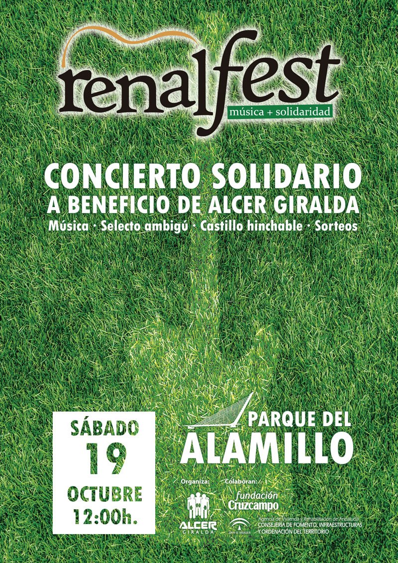 Os presentamos el cartel del Renalfest. ¿Nos ayudas a difundirlo? ¡Gracias! Y recuerda: sábado 19 de octubre, a partir de las 12 horas, música y solidaridad en el Parque del Alamillo
