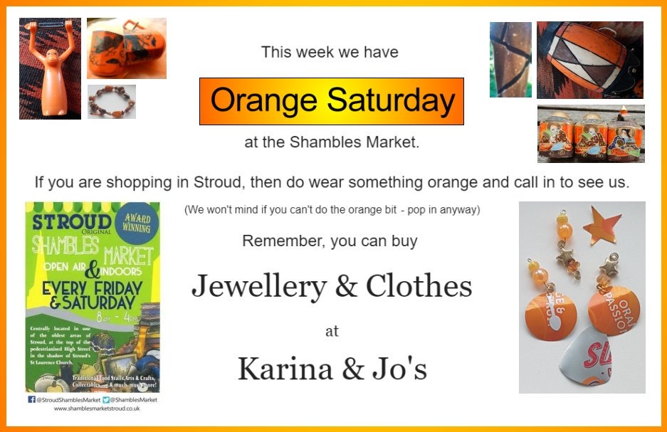 Saturday 5th October #orangesaturday #shamblesmarketstroud <a href="/ShamblesMarket/">Shambles Market Stroud</a> #upcycle #jewellerygifts #vintageclothing