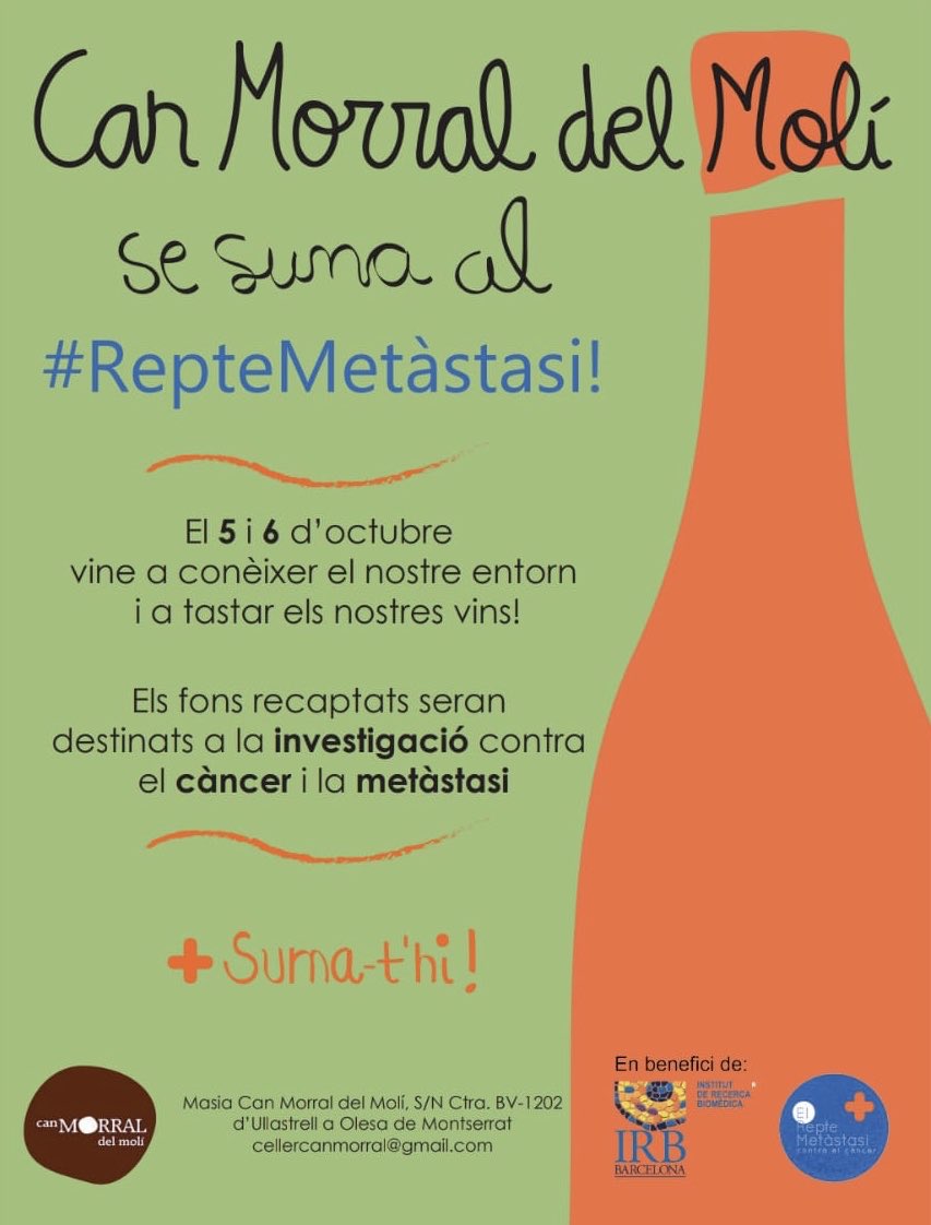 undiaunvi's tweet photo. ❤️ El celler #canmorraldelmoli es suma al #reptemetàstasi i organitza al seu celler dues visites guiades!
🤳 5 i 6 d’octubre a les 10.30h! 2h de durada.
🎟 15€. Per comprar els tiquets a: https://t.co/Ne8ER8AIsQ
#sumat #solidaritzat #tothisumem https://t.co/mTBtGT7M8j