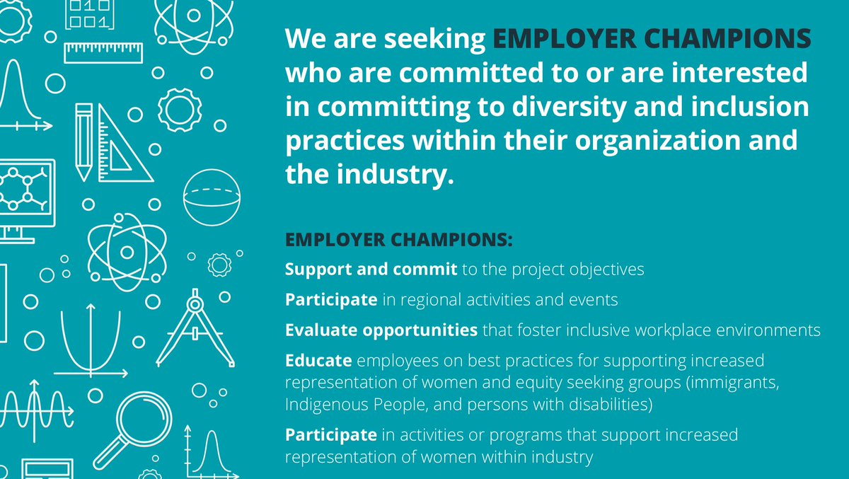 #STEM employers! Be an Employer Champion by committing to take action to implement strategies in recruitment, retention and advancement of women in engineering, applied science and technology. <a href="/ASTTBC/">ASTTBC</a> @ACECBC <a href="/EngGeoBC/">EngGeoBC</a> 
Apply here!
womeninengtech.ca/organizations/