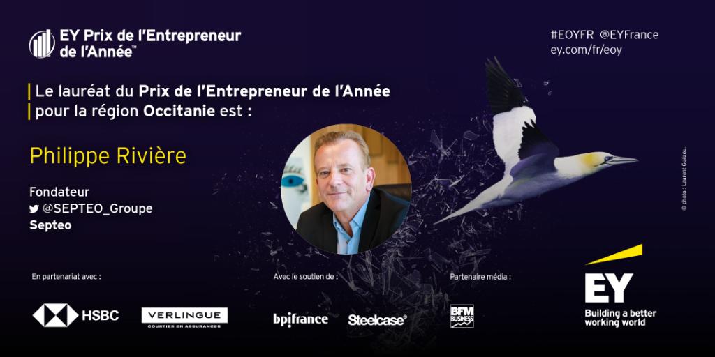 EYFrance's tweet photo. Le lauréat du Prix de l’#Entrepreneur de l’Année 2019 en Occitanie est Philippe Rivière, fondateur de @SEPTEO_Groupe, félicitations ! #EOYFR https://t.co/O2ui7sEI62