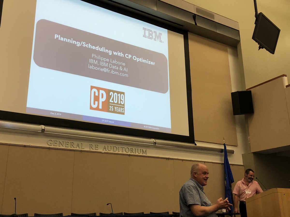 CP2019conf's tweet photo. ⁦@PhiLaborie⁩ giving a tutorial on scheduling and planning with #cp_optimizer #cp2019 #ibm https://t.co/3bk5qPW7Z2