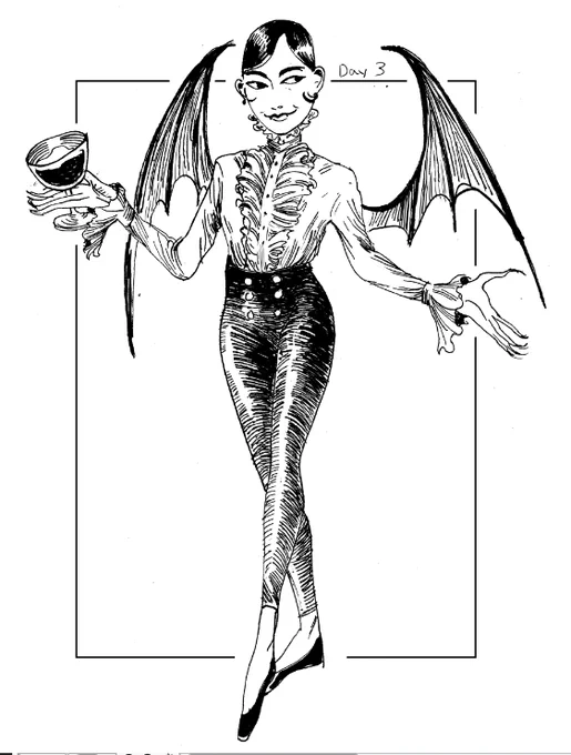 #Inktober #inktober2019 Day 3!

Vampire Fox saunters onto the scene, looking much cooler than she actually is.

(I was looking at Witch Hat Atelier while drawing this, if it wasn't obvious) 