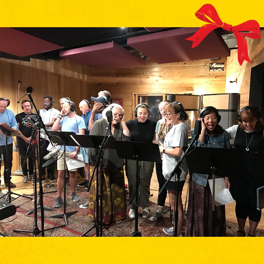 Come From Away cast singing in the recording studio