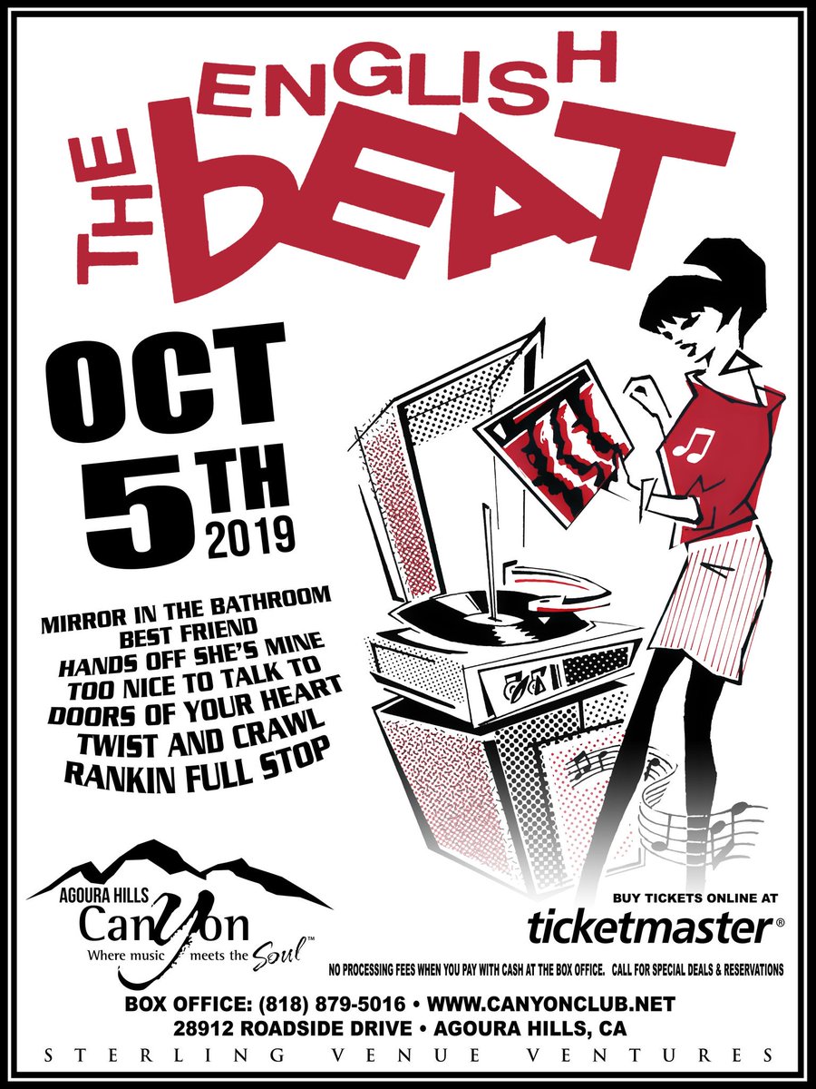 TheEnglishBeat's tweet photo. Dear #LosAngeles, we're home! So come skank the nite away with #TheBeat in lovely #AgouraHills at the @CanyonClub!! #2Tone #ska #80s #raggaedanceparty #punkyreggae #HowCanYouStandThere?!!
Info: https://t.co/kslC8MKXWd https://t.co/fcPkLweWWH