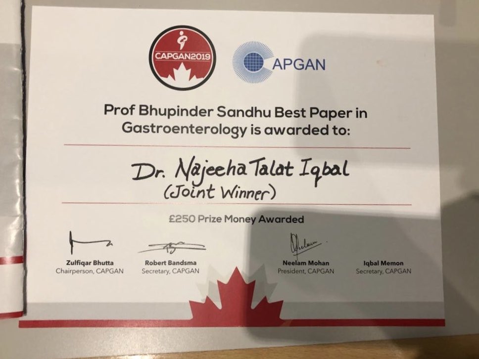 SyedLabGI_AI's tweet photo. A big gutsy congratulations to Dr Najeeha Iqbal @AKUGlobal faculty for winning the best paper award at #CAPGAN2019! Making us proud! @drsyedasad @MooreLabUVA https://t.co/QU7oVbtsb5
