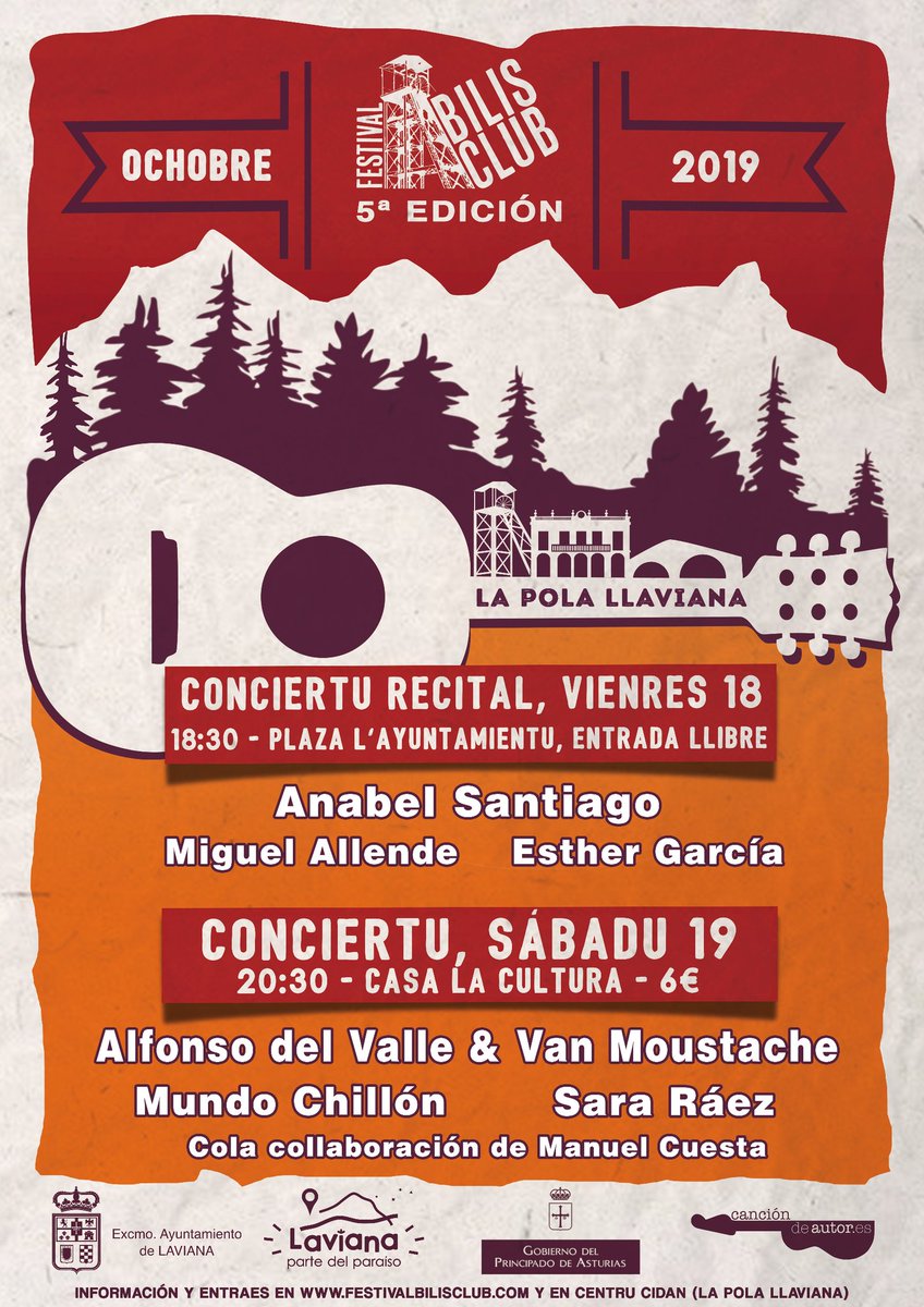5 años de Festival Bilis Club - Laviana con:
▶️ Alfonso del Valle y la Van moustache  
▶️ Mundo Chillón (Power dúo)
▶️ Sara Ráez
▶️ Anabel Santiago
▶️ Esther García
▶️ Miguel Allende
no te dejará indiferente, y con una entrada de 6 euros ya a la venta 🎟:
entradium.com/events/5-festi…