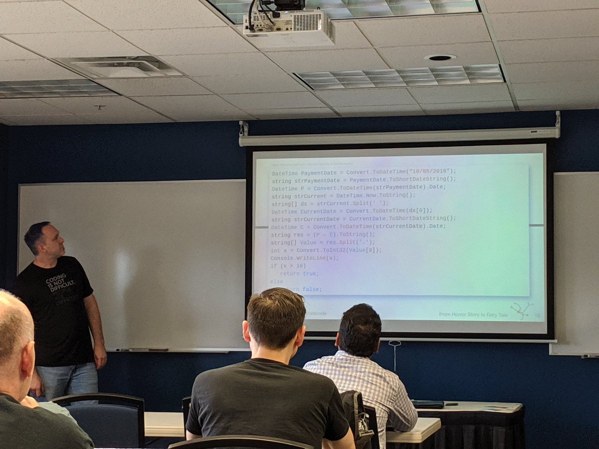 For the last session of the day, @mrdowden is showing us how to write better, more readable and maintainable code.
#DogFoodCon