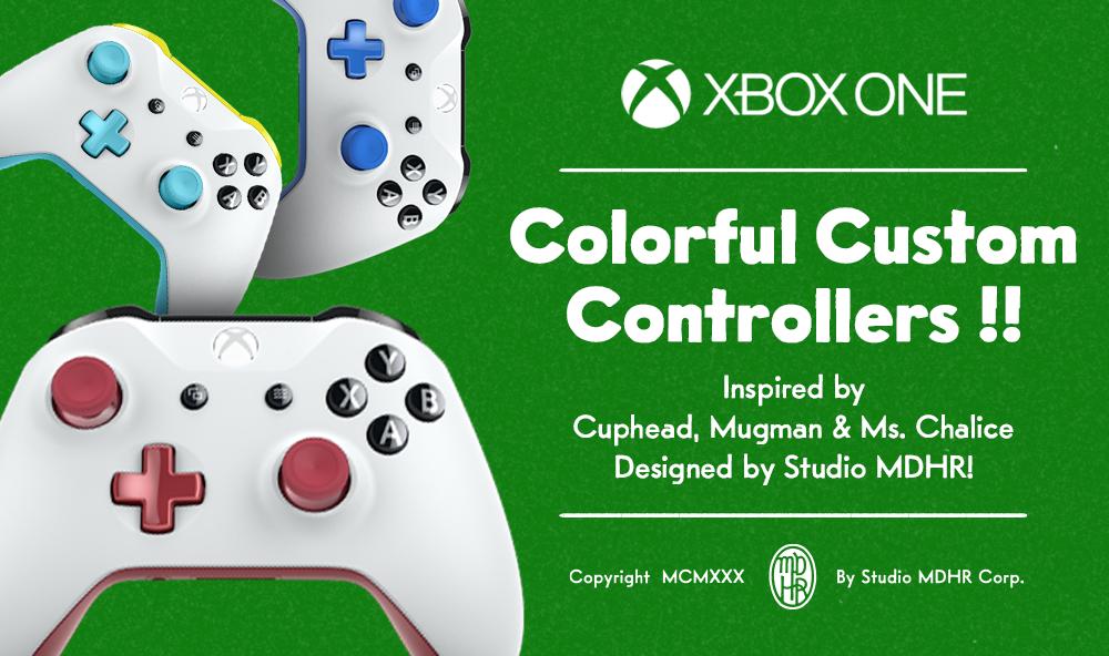 Joyous Joypads!! In co-operation with @Xbox Design Lab, we've created these custom controllers inspired by Cuphead, Mugman, and Ms. Chalice. To celebrate our 2nd anniversary, we're giving away six of them. To win one, follow @StudioMDHR and RT this post. Shipping worldwide.