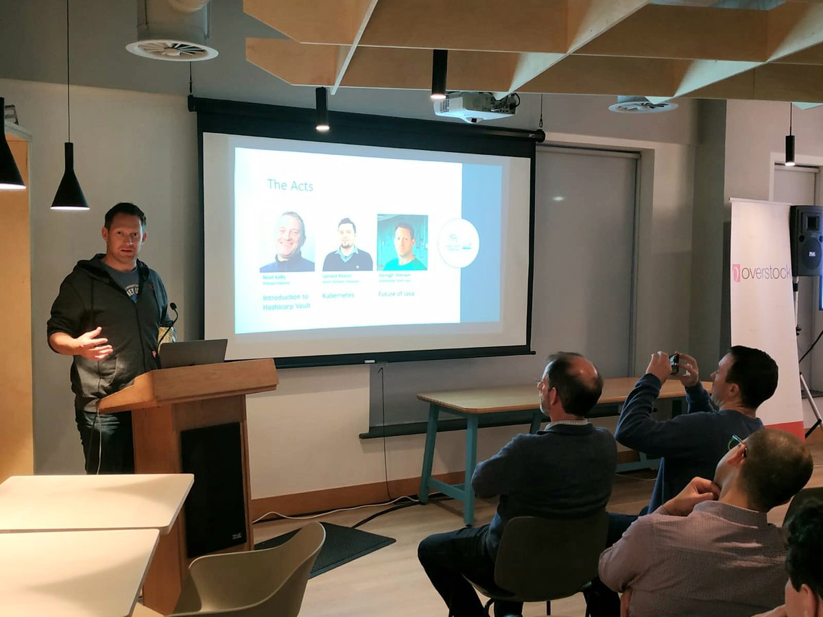 OstkIreland's tweet photo. For those of you who couldn't make the NxNW Tech Meetup tonight, epic fail...great attendance and networking with 3 engineers from #Overstock talking about the technologies they are working on and future tech #Kubernetes #Vault #Java #ChooseSligo #WeAreHiring https://t.co/npC8Nnuhd4