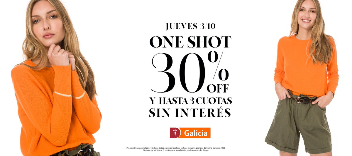 One Shot!!!! Hoy con Galicia 30% off por reintegro.
wanama.com/wanama/mujer.h…