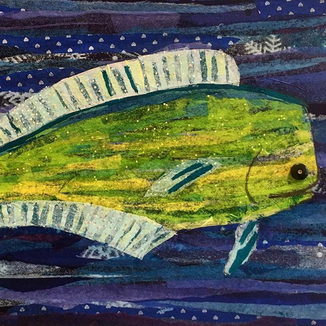 rework_create's tweet photo. Here’s the latest piece in the gallery by Lee Stadler. This mahi-mahi fella was created using salvaged tissue papers collaged onto a thrifted canvas. Come see this and more works in the gallery during Artwalk this weekend. https://t.co/OVEuvU0tlD https://t.co/3sdVsRqRWR