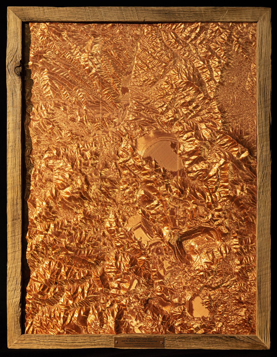 kennethfield's tweet photo. Beautiful 3D printed map of Pinto Copper mine by Westland Resources on display at #AGIC2019. 12 tiles. Metallic copper coloured filament. Very smart Indeed. https://t.co/dG3puIZh3f