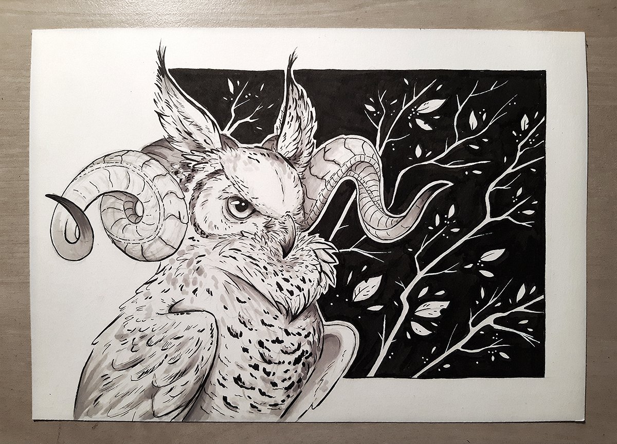 Great Horned Owl for #Inktober day 3!
I've done a couple of these before, but this time with curly horns!