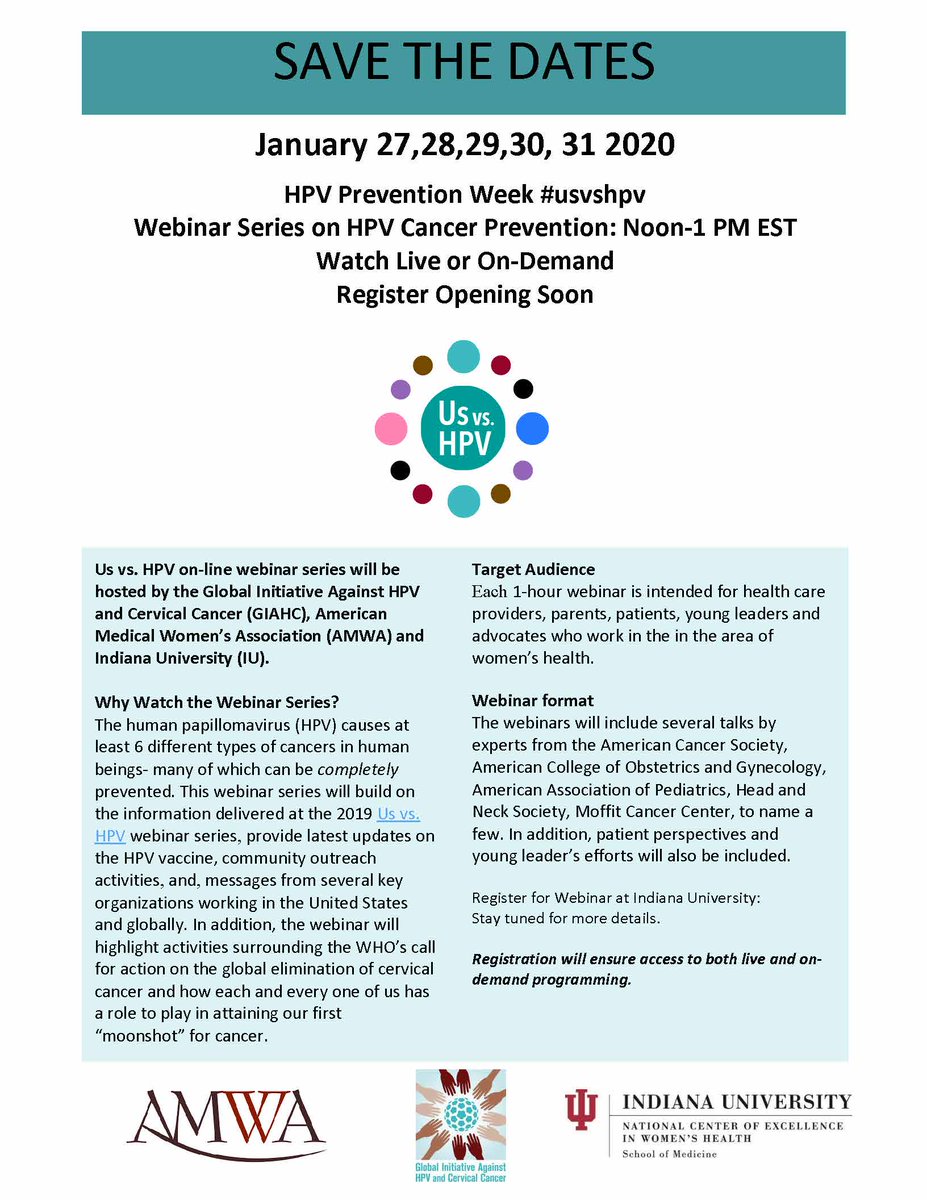 GIAHC's tweet image. Mark your calendars for our 2nd annual HPV prevention week! #usvshpv