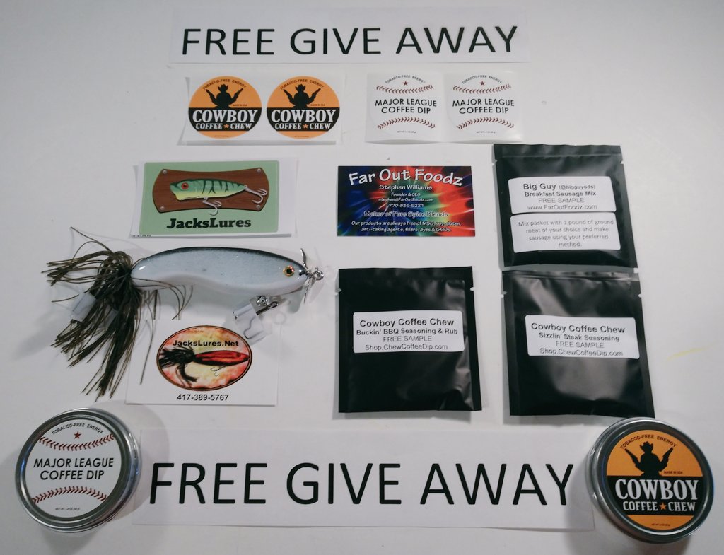 OCTOBER 1st
GIVE AWAY Contest
☕☕🤠👍☕☕☕
RETWEET &amp; FOLLOW
👇👇👇👇👇👇
<a href="/chewcoffeedip/">Cowboys Coffee Chew</a>
@JacksLures
<a href="/FarOutFoodz/">FarOutFoodz - PURE & Fresh!</a>
<a href="/bigguyods/">🇺🇸 BigGuy Outdoors</a>
for a chance to win
FREE Coffee Chew
Steak &amp; BBQ mixes
&amp; Fishing Lure

🚨 Tag friends for
Extra bonus entries 🚨

👉 Ends MONDAY 👈
#TuesdayMotivation