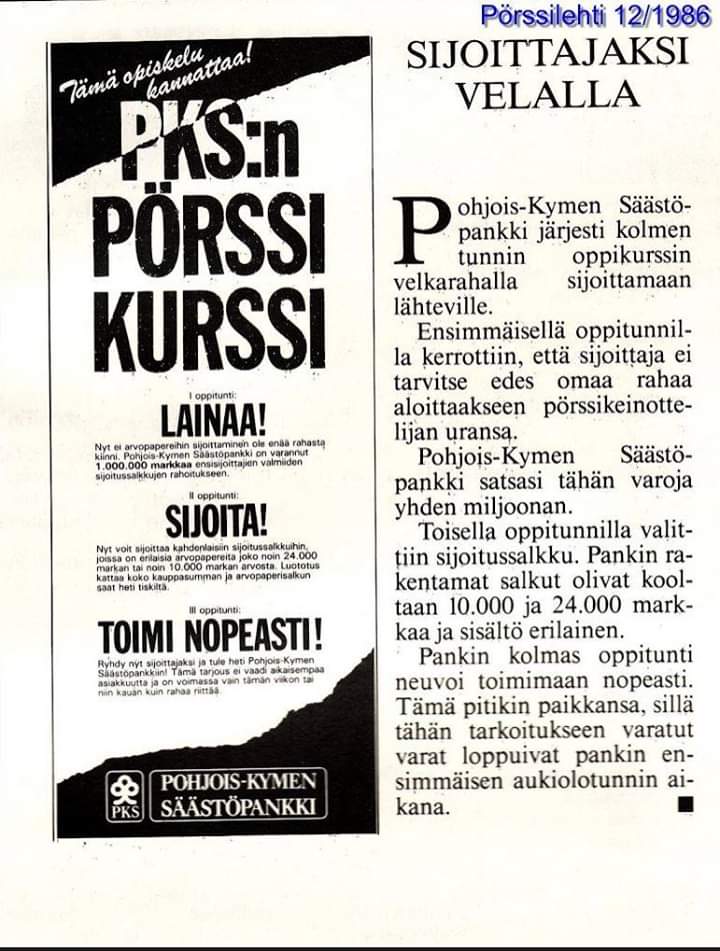 AcumenFutures's tweet photo. "Sijoittaja ei edes tarvitse omaa rahaa aloittaakseen pörssikeinottelijan uransa." https://t.co/mifx6NYVi3