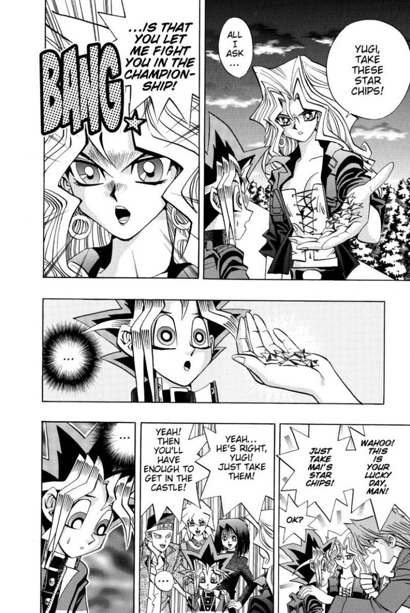 Yugi’s inferiority complex towards his other self makes him feel like a lesser person, which is why its so important that he has both Mai repaying her debt to validate his kindness and friends like Joey to validate his feelings and what he wants.