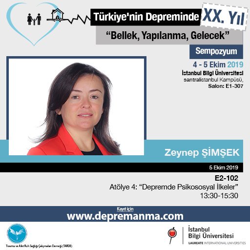 bilgitrvm's tweet photo. 5 Ekim Cumartesi günü "Depremde Psikososyal İlkeler" başlıklı atölye çalışması ile Prof. Dr. Zeynep Şimşek sempozyumda bizlerle olacak!
#depremanma #bilgitravma https://t.co/HzBSPjOHs9