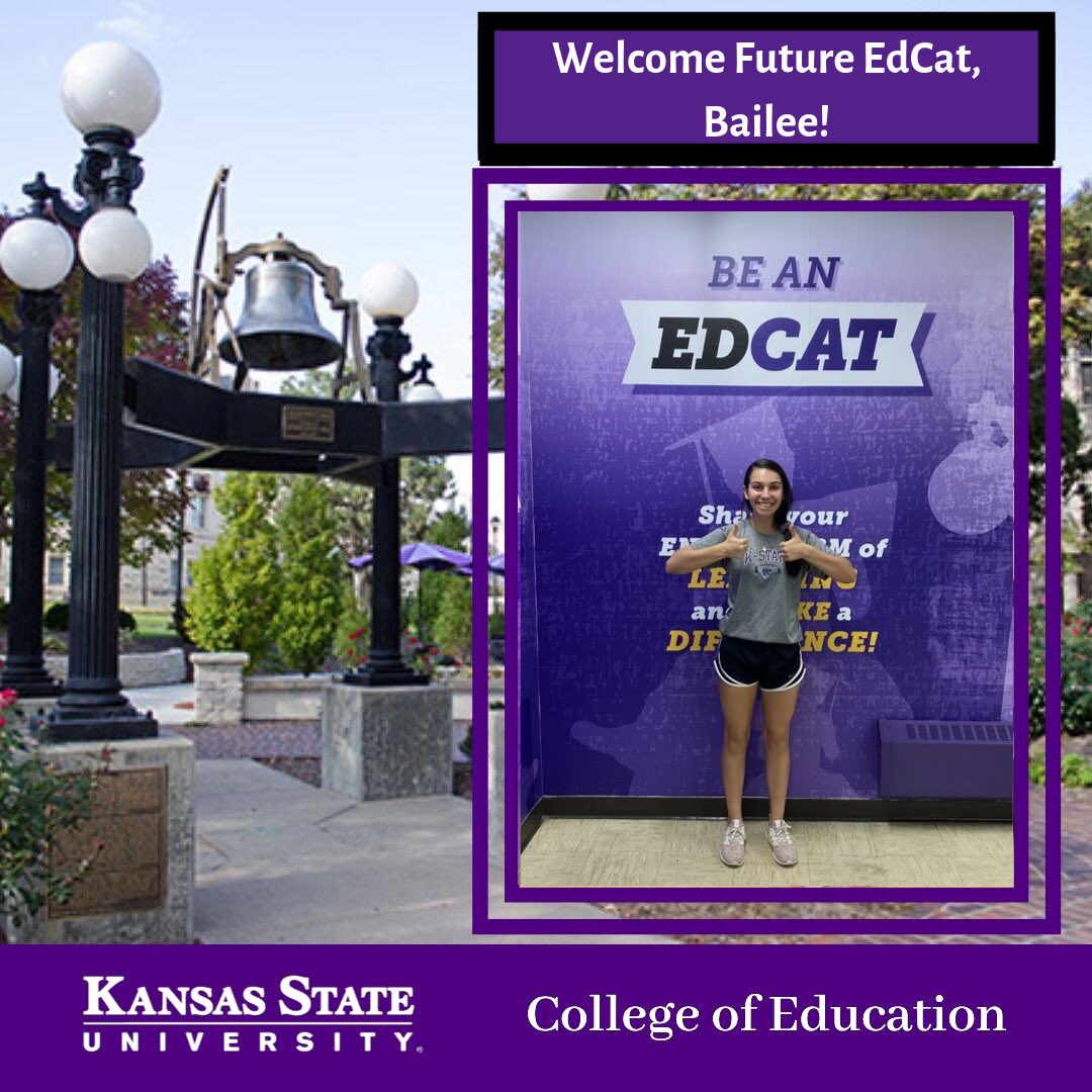 ksuedcats's tweet photo. Bailee, thanks for coming to Bluemont to learn about what our Education program has to offer! You’ll make an excellent #EdCat! #FutureEdCat 🍎💜 https://t.co/8GlDd8b3K0