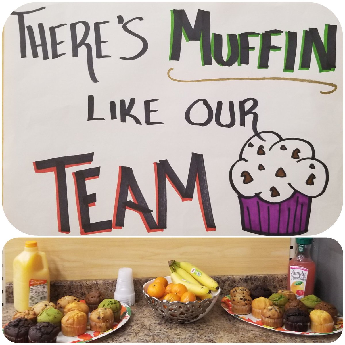 drobs1369's tweet photo. #store0969 
#cashierappreciation 
#2019predictions  starting off the day with some Muffins,fruit and juice 
#ourfrontendrocks 
@pmcguire1978 @jenfullerHD @nyyroro @CoreyLiliston https://t.co/2SBIJd1NDK