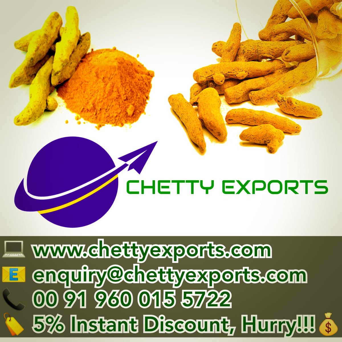 ChettyExports's tweet photo. #TurmericFinger #TurmericPowder #Curcumin #Export #India #ChettyExports #QualityProduct

Visit our website: https://t.co/wKo7RAoozv

Email Us: enquiry@chettyexports.com

Call Us: +91 960 015 5722 https://t.co/FdTLlrsrGZ