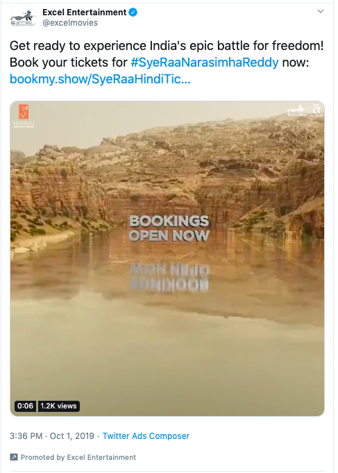 RohitvNiranjan's tweet photo. Way to go! @excelmovies for opting to go with #PromotedTrend in Twitter
#MegastarManiabegins #MegastarChiranjeevi
#SyeRaaNarasimhaReddy #SyeRaaFromToday https://t.co/XbEhipyycn