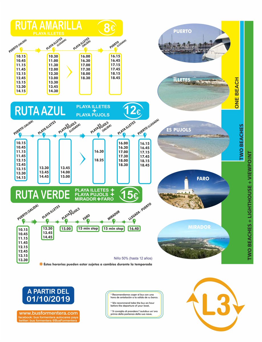 BusFormentera's tweet photo. Que tal fue el primer día de Octubre??
Os recordamos de nuevo los horarios de nuestras Líneas Regulares y L3 Turistic para que no dejéis de disfrutar de la Isla!! 🚌😉🏝️ https://t.co/P0CNejgLck