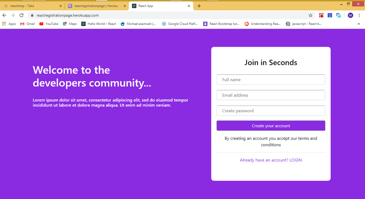 MikelAsamoah's tweet image. tried out #reactstrap today and got something small running on heroku. @reactstrap