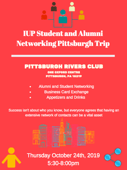 SAVE THE DATE! IUP Students and Alumni are invited to attend a special evening of networking in downtown Pittsburgh. For more information and how to register click the link provided. 
ow.ly/6O5650wdPVM