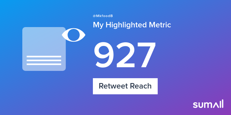 MkfoodB's tweet photo. My week on Twitter 🎉: 1 Retweet, 927 Retweet Reach. See yours with https://t.co/lrgA7TO6tK https://t.co/EkT3fdA7Z2