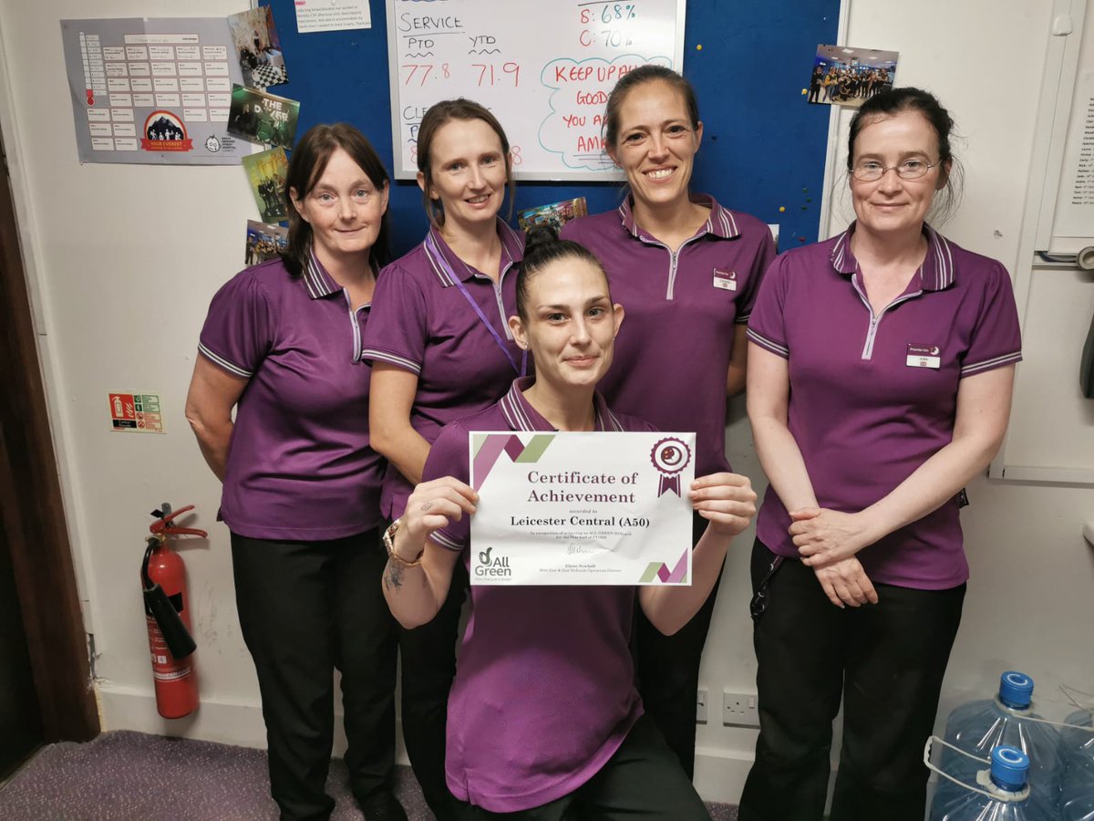 Thank you <a href="/NewboldElaine/">Elaine Newbold</a> for the certificate <a href="/LeicCentral_PI/">Leic Central A50 PI</a> received today congratulating them on an ALL GREEN Wincard at half year 🙌. This Team are doing amazing also toping the Region this period &amp; YTD on Cleanliness. Well done <a href="/LeicCentral_PI/">Leic Central A50 PI</a> 🙌👏👏👏 <a href="/wanny_8/">Mark Wanless</a> <a href="/SDEBDD/">simon ewins</a>