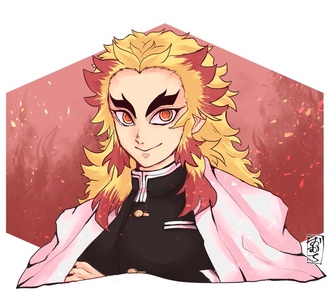 おむち（きなこ）さんがTwitterに投稿した煉獄杏寿郎(鬼滅の刃)のイラスト。