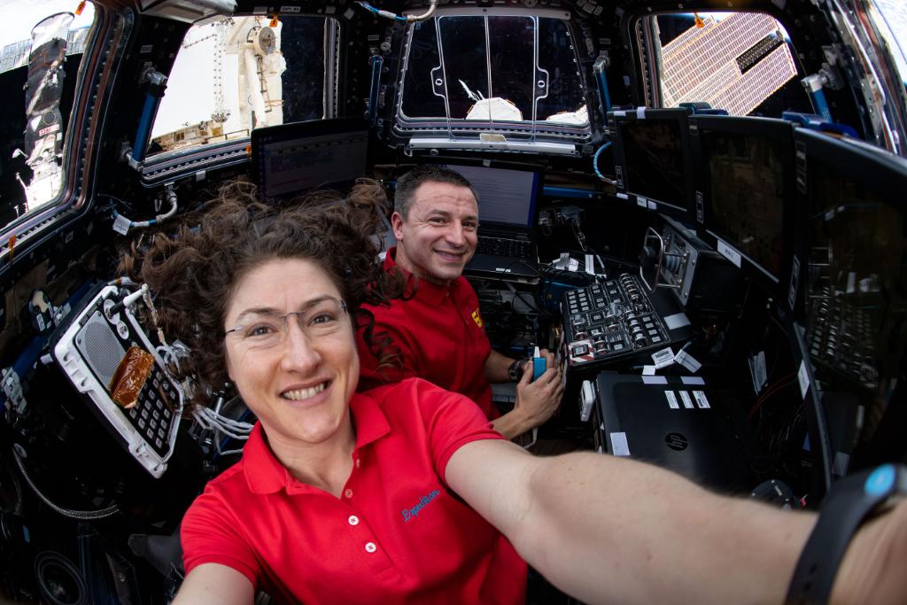 Christina Koch in space station cupola