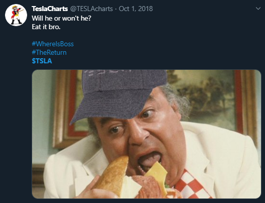 TeslaHistorian's tweet photo. THIS DAY IN $TSLAQ HISTORY:
Apparently one year ago @TESLAcharts was waiting for #TheReturn and asking #WhereIsBoss ? https://t.co/S3MR4wLvjC