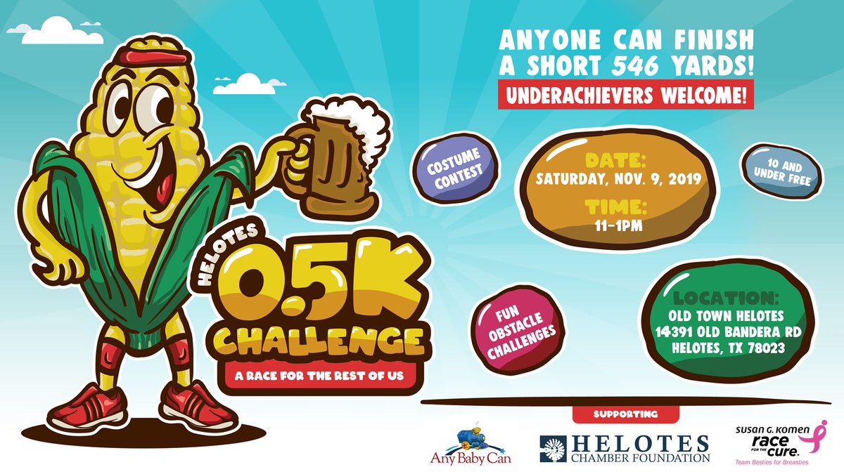 City_of_Helotes's tweet photo. Have you registered for the Helotes 0.5K Challenge? No special fitness training is needed for this race, just your willingness to have fun! Visit the Helotes Area Chamber of Commerce website for details or register at https://t.co/xi5Efp4yvB. #visithelotes #helotestx https://t.co/XT3rNoVG5G