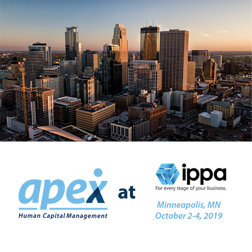Apex HCM is excited to be at the IPPA Business Excellence Conference in Minneapolis, MN. If you'd like to learn more about Apex HCM, please visit Scott Hines and Aidan McLaughlin at booth 505 next to #Swipeclock

#ippa #ippabec2019 #apexhcm #independentpayrollprovidersassociation
