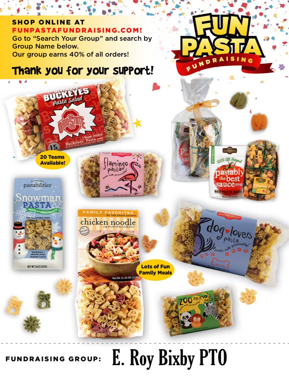 ERoyBixbyPTO's tweet photo. #FunPasta sale starts today and runs until 10/31. Place your order by following the instructions within flyer. #OctoberFundraising #SupportYourPTO #ERoyBixby #BogotaNJ @FunPasta_FR https://t.co/KqEughxYSb