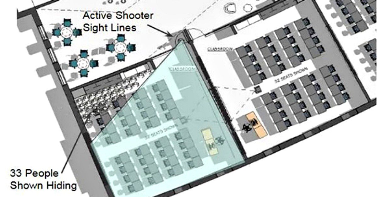 commenco's tweet image. Nice. This bldg design has a “shadow zone” in each classroom to keep #activeshooters from seeing kids. ow.ly/N3o830pyWhc #securitydesign