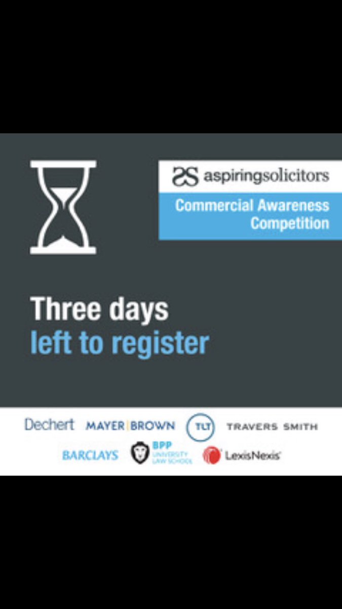 There’s 3 days left to apply for the Commercial Awareness Competition. Maximise your chance at career success and enhance your assessment centre strategy – apply now: bit.ly/2EKpUmN
 
#CAC2020 #CommercialAwareness #TrainingContract #VacationScheme