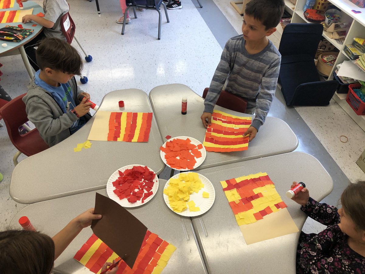 Grade1Matheson's tweet photo. Tissue paper art with warm and cool colours https://t.co/ZTZoOqjjBH