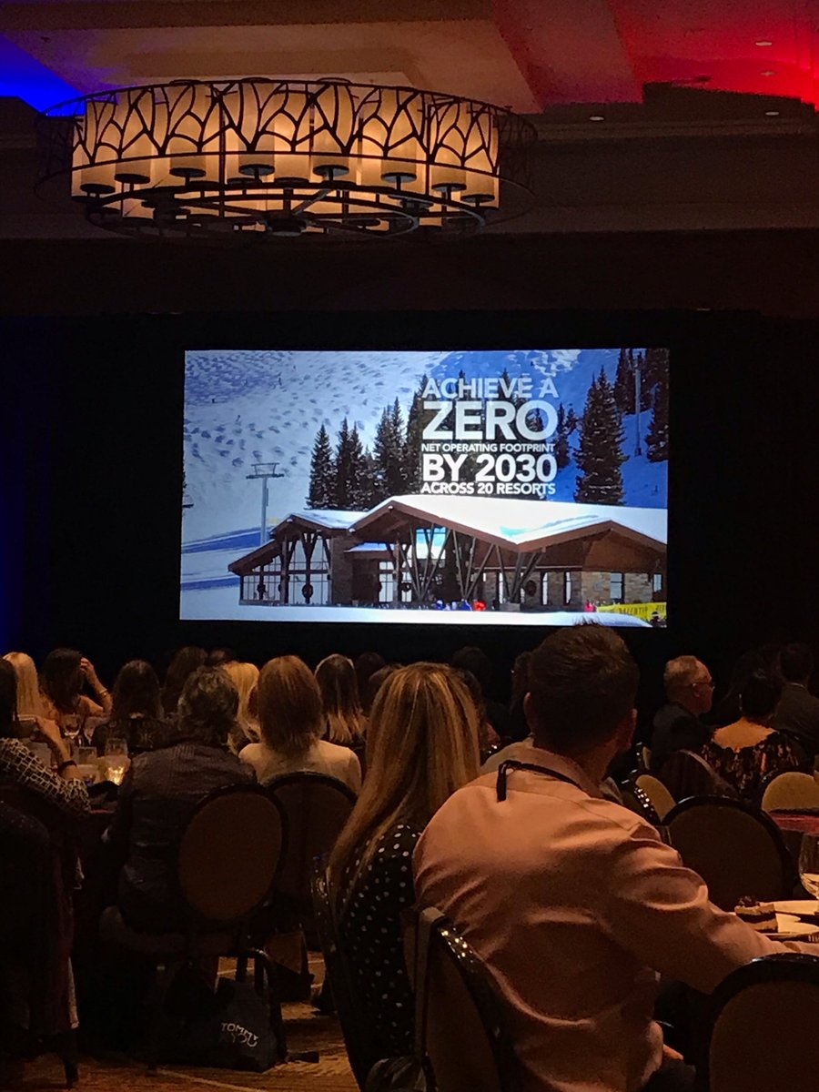 VailResorts's tweet photo. What a night! #CommitmenttoZero on the big screen at the @Colorado Governor's Tourism Conference awards dinner. Honored to be recognized for our "Outstanding Sustainability Initiative." Congrats to all the winners! https://t.co/3rt6ujHeCQ
