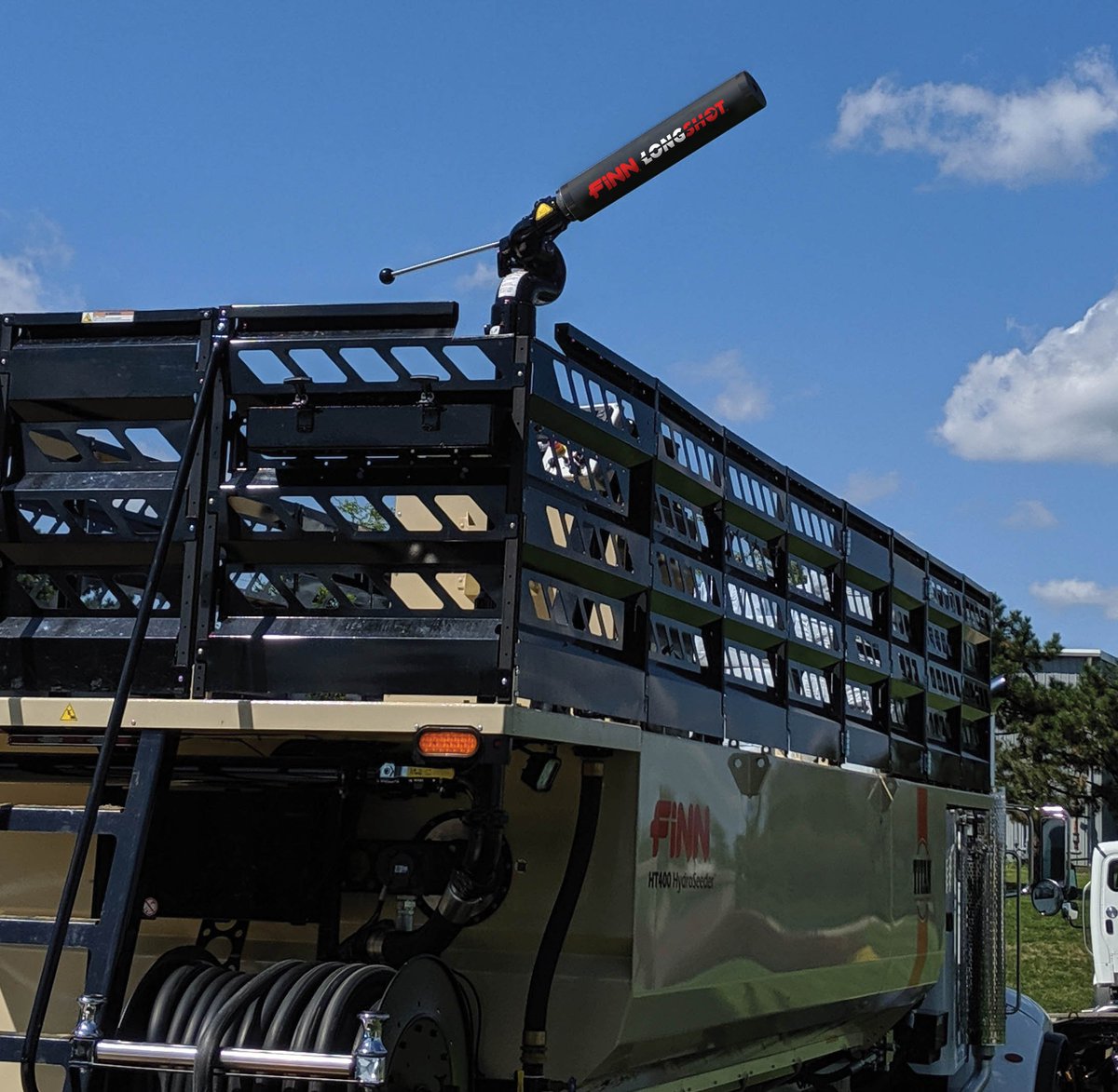 Combined with the new Titan hydroseeder and designed specifically to improve spray distance for hydroseeding applications, our revolutionary (and patented) new Longshot nozzle achieves a spray distance over 360 feet! More than 40 feet further than competitive products!