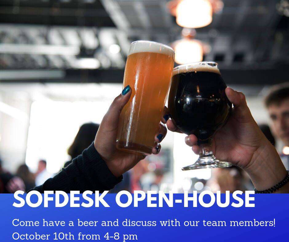 sofdesk's tweet photo. We are opening our doors on October 10th from 4 to 8 pm! Drop by to see what's life at Sofdesk like, meet our team members and crack a cold one with your new favorite people. BEWARE! You'll definitely want to work with us ;) https://t.co/bd2TiO3noz